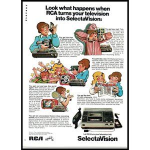 1978 RCA Selectavision VCR Vintage Print Ad Cartoon Wall Art 70s High Tech